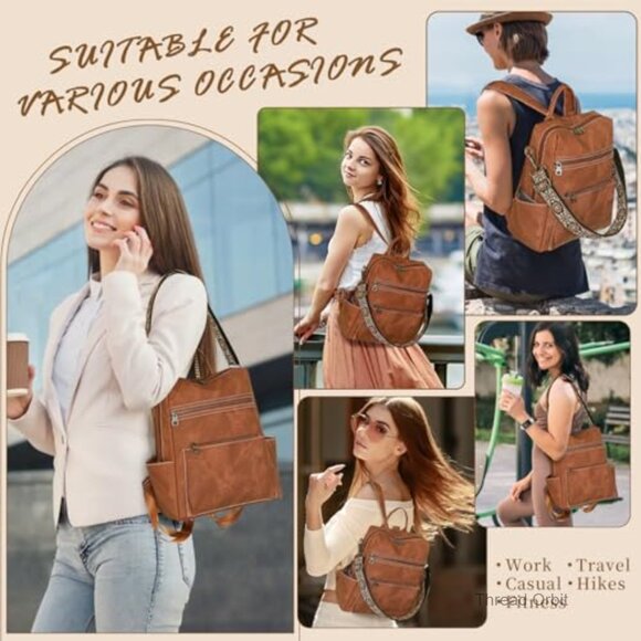 PU Leather Waterproof Anti-Theft Backpack Purse with 8 Pockets and Clutch main image 4